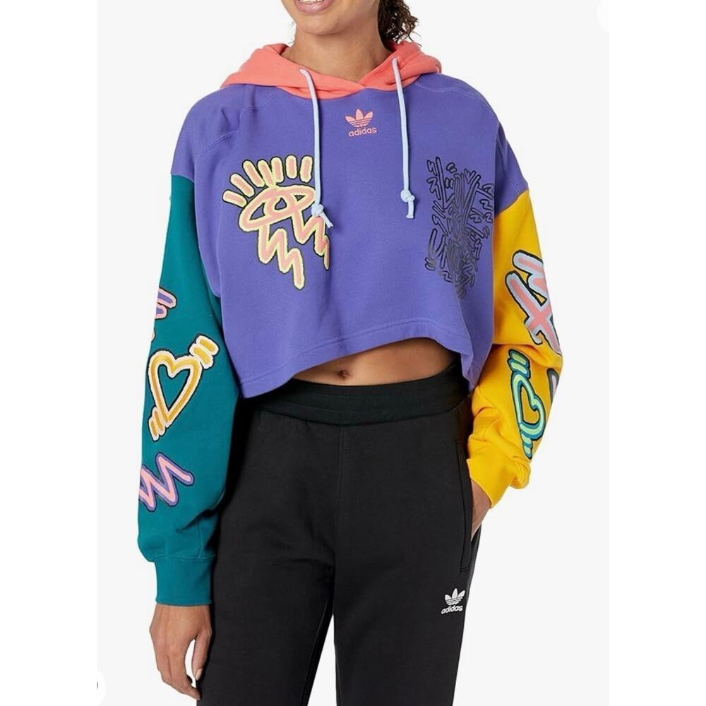 NWT❤️Adidas Women Crop Pullover Hoodie szM - Picture 3 of 11